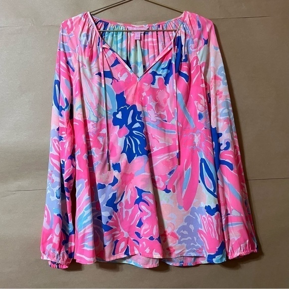 Lilly Pulitzer Tops - Lilly Pulitzer | Willa Top Playa Hermosa Floral Popover Blouse Size S